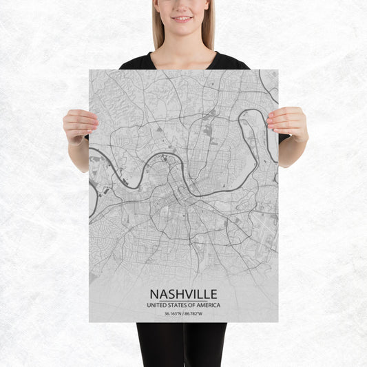 Nashville Light Grey Paper Map