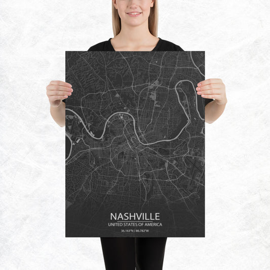 Nashville Dark Grey Paper Map