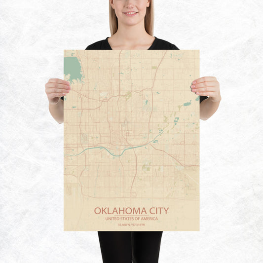 Oklahoma City Vintage Style Paper Map