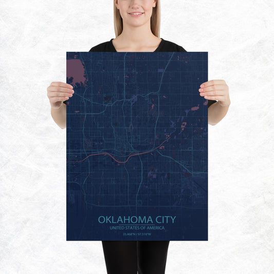 Oklahoma City Blue and Purple Paper Map