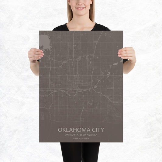 Oklahoma City Brown and Grey Paper Map