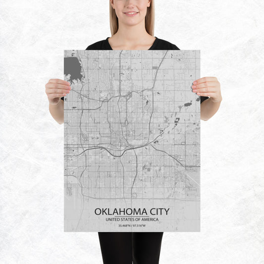 Oklahoma City Light Grey Paper Map