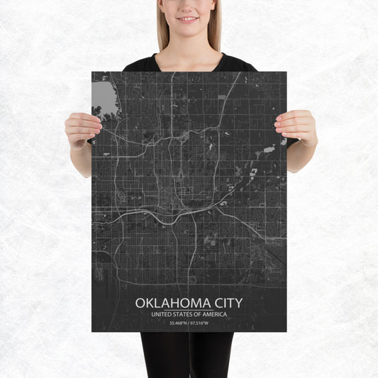 Oklahoma City Dark Grey Paper Map