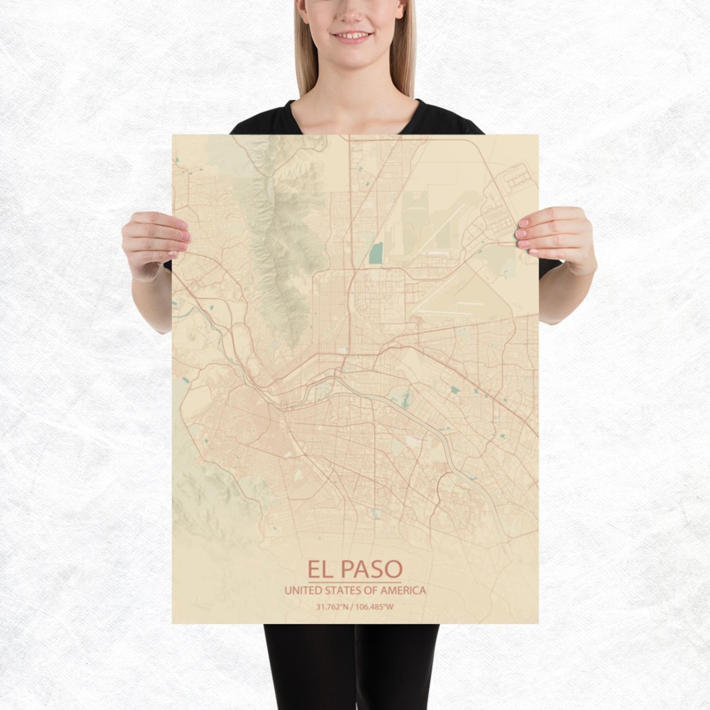 El Paso Vintage Style Paper Map