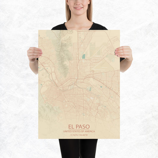 El Paso Vintage Style Paper Map