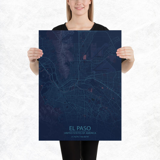 El Paso Blue and Purple Paper Map