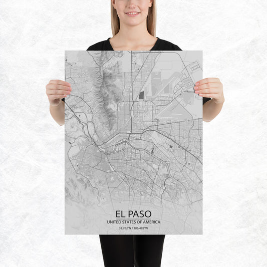 El Paso Light Grey Paper Map