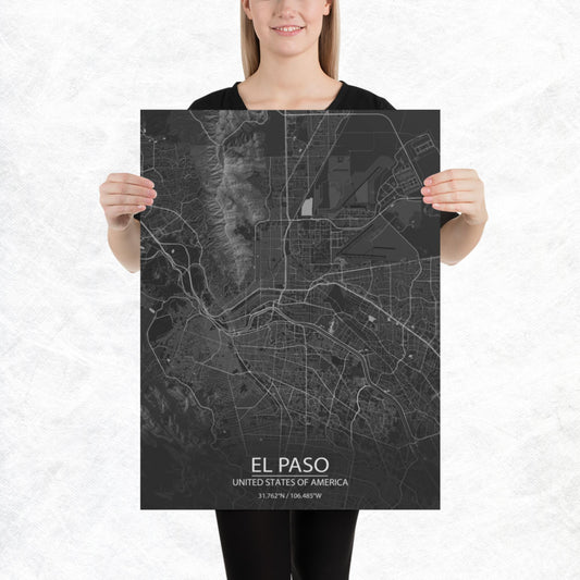 El Paso Dark Grey Paper Map