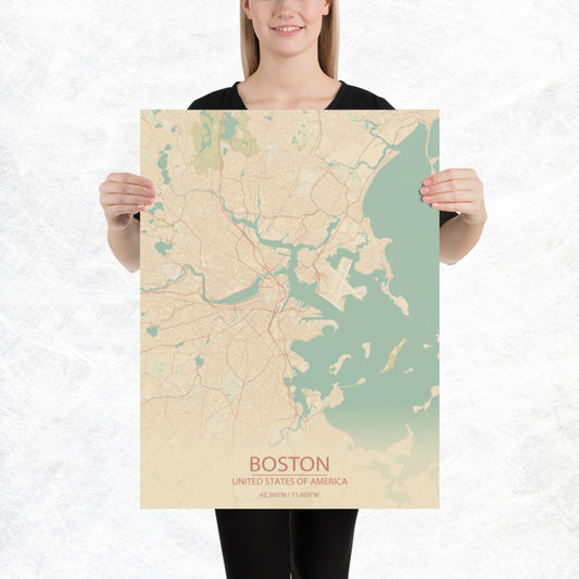 Boston Vintage Style Paper Map