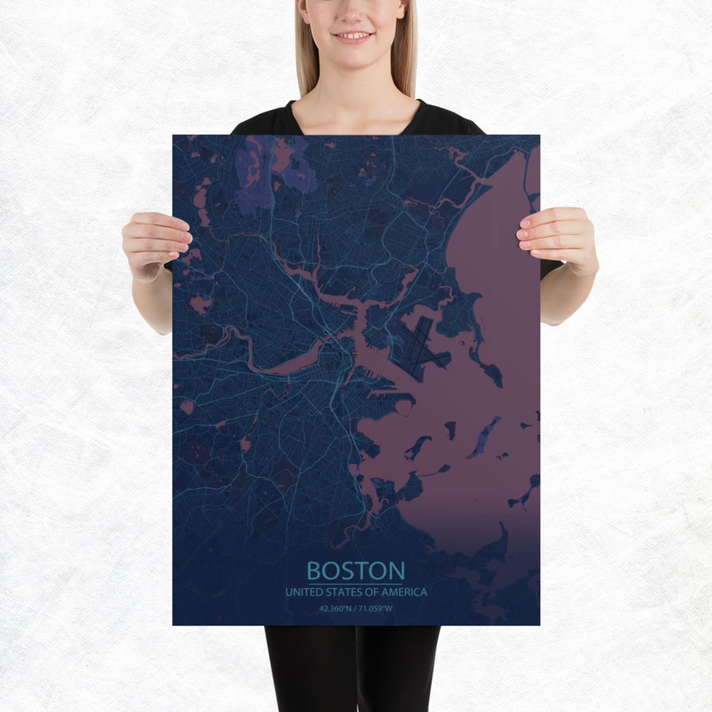 Boston Blue and Purple Paper Map