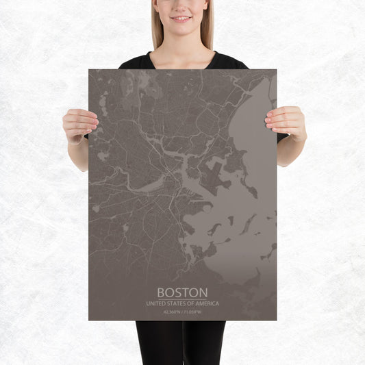 Boston Brown and Grey Paper Map