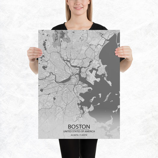 Boston Light Grey Paper Map