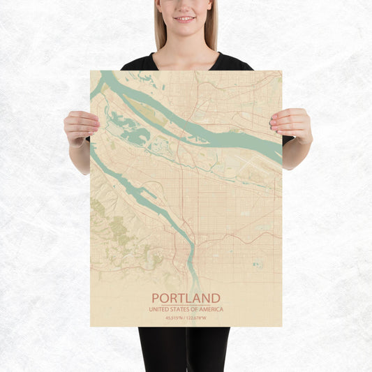 Portland Vintage Style Paper Map