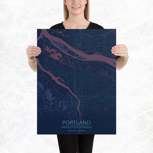 Portland Blue and Purple Paper Map