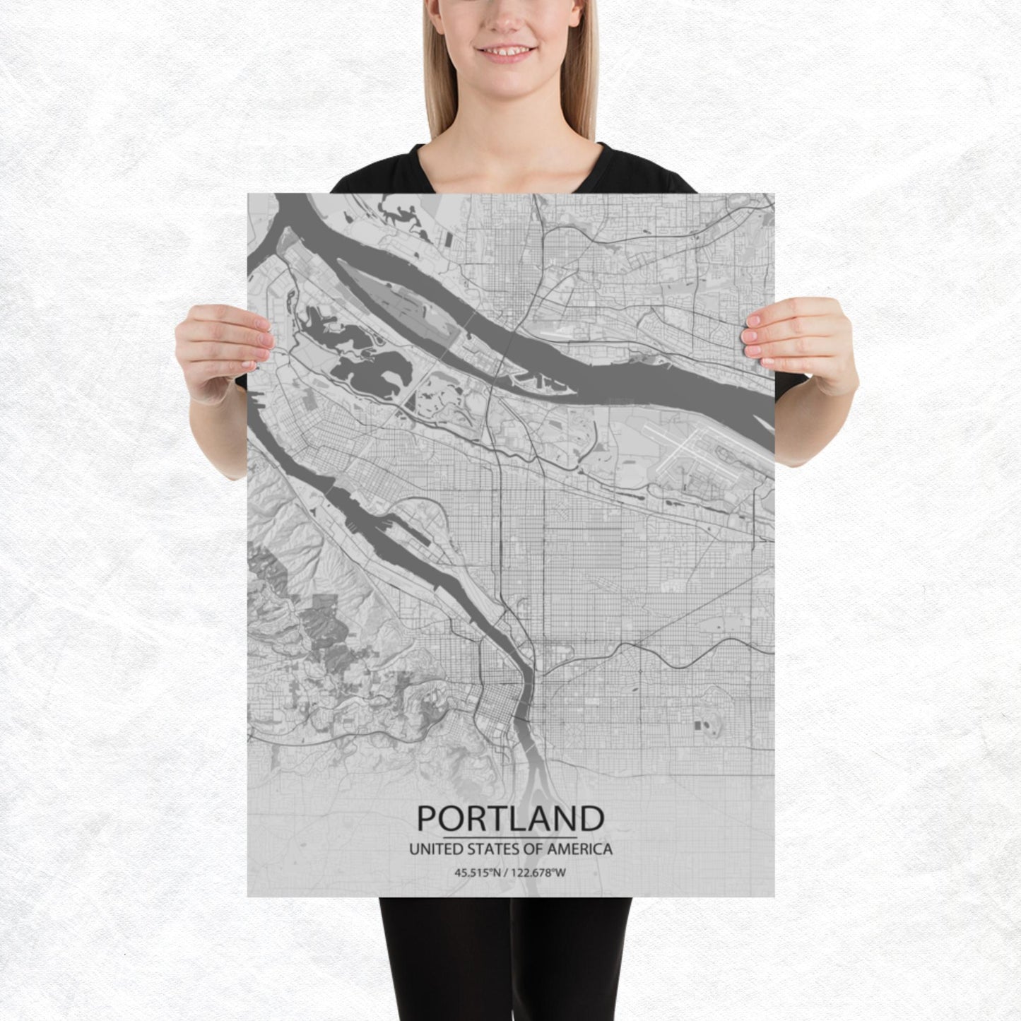 Portland Light Grey Paper Map