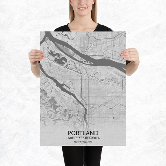 Portland Light Grey Paper Map