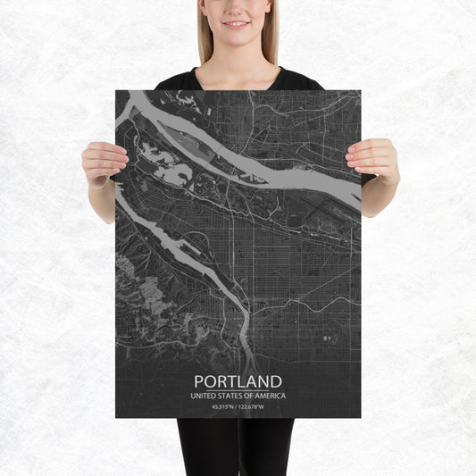 Portland Dark Grey Paper Map