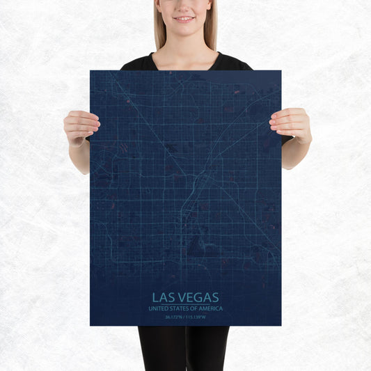 Las Vegas Blue and Purple Paper Map