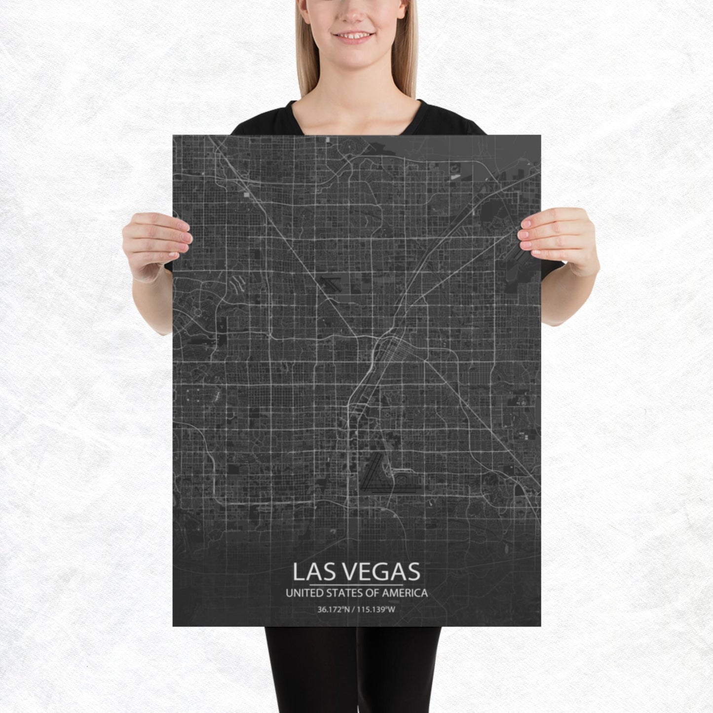 Las Vegas Dark Grey Paper Map