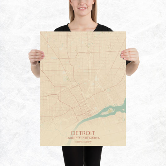 Detroit Vintage Style Paper Map