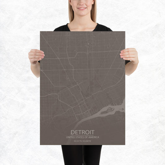 Detroit Brown and Grey Paper Map