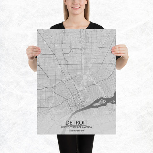 Detroit Light Grey Paper Map