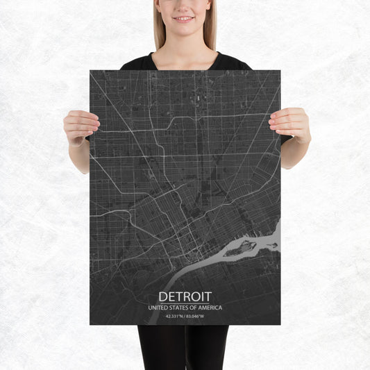 Detroit Dark Grey Paper Map