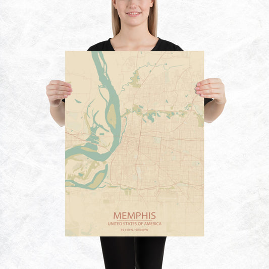 Memphis Vintage Style Paper Map