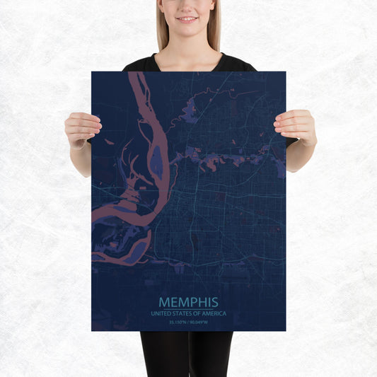 Memphis Blue and Purple Paper Map