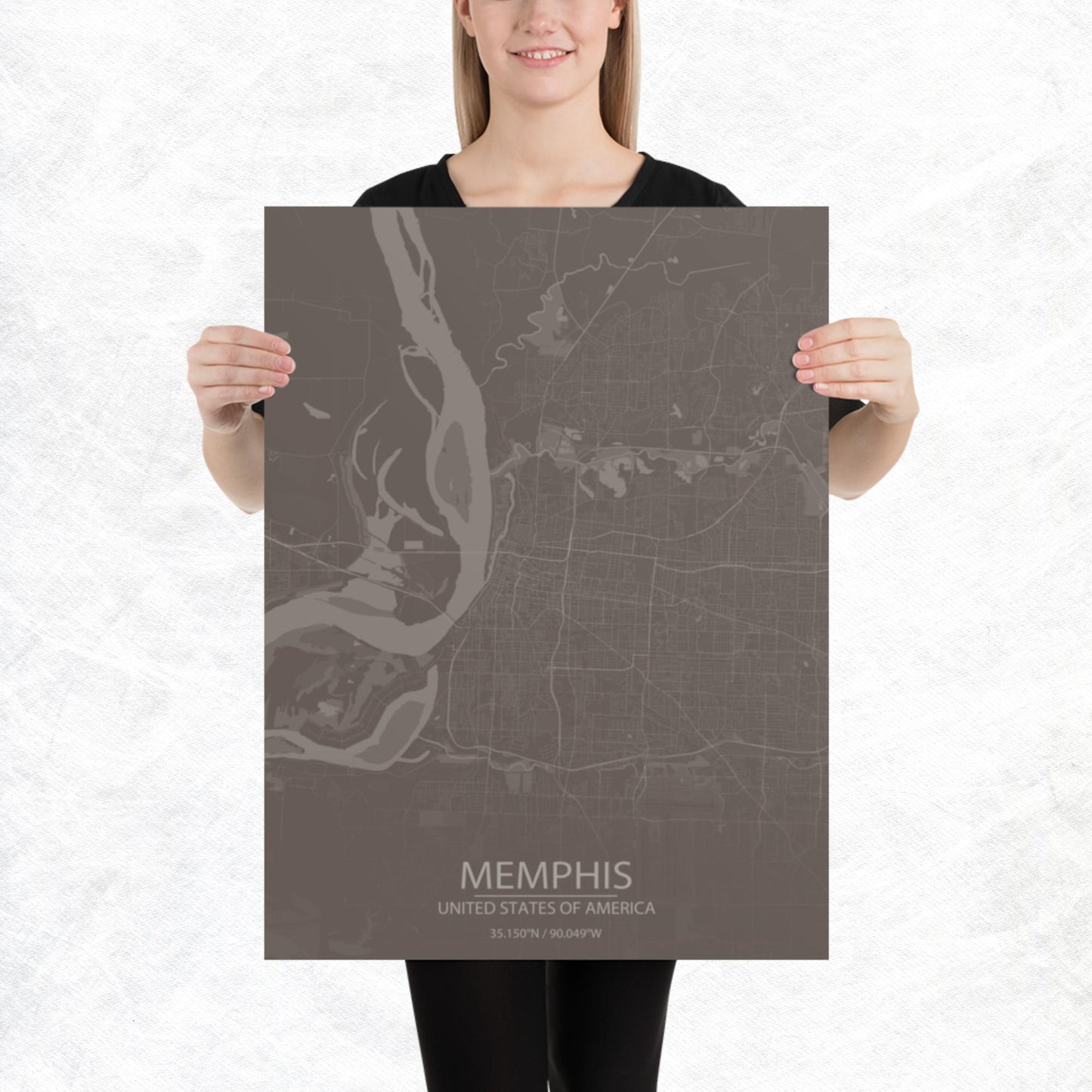 Memphis Brown and Grey Paper Map