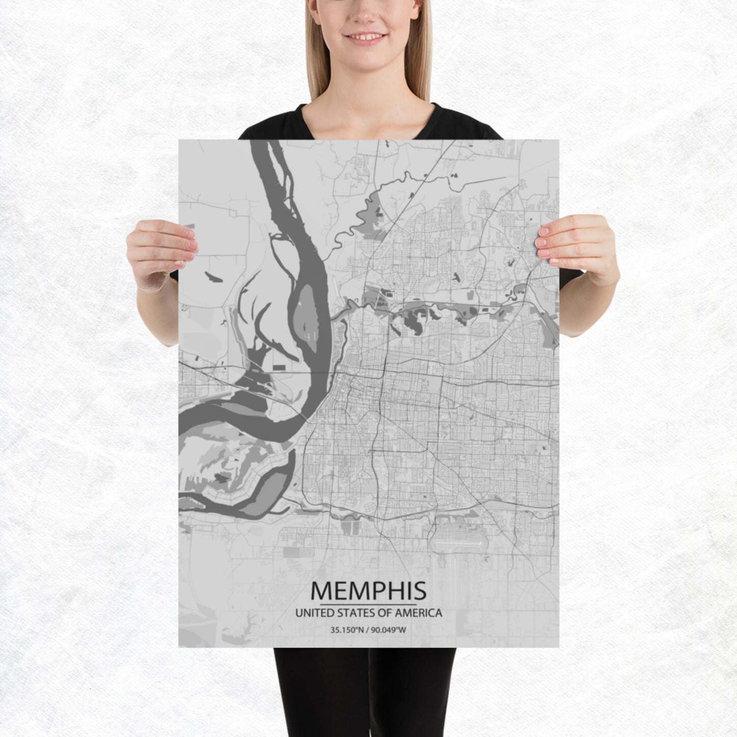 Memphis Light Grey Paper Map