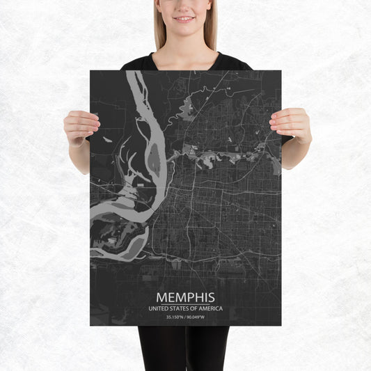 Memphis Dark Grey Paper Map