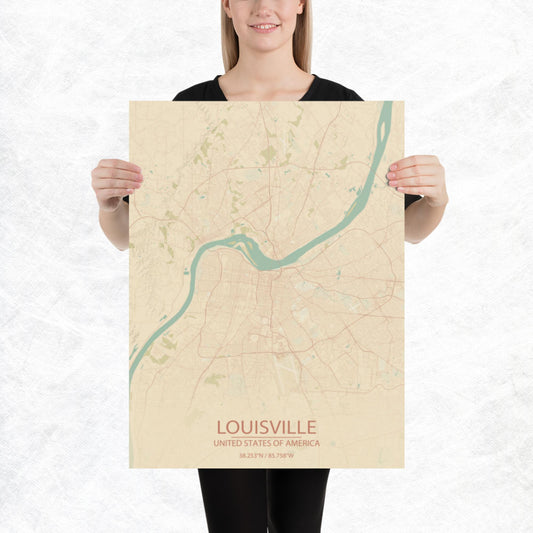 Louisville Vintage Style Paper Map