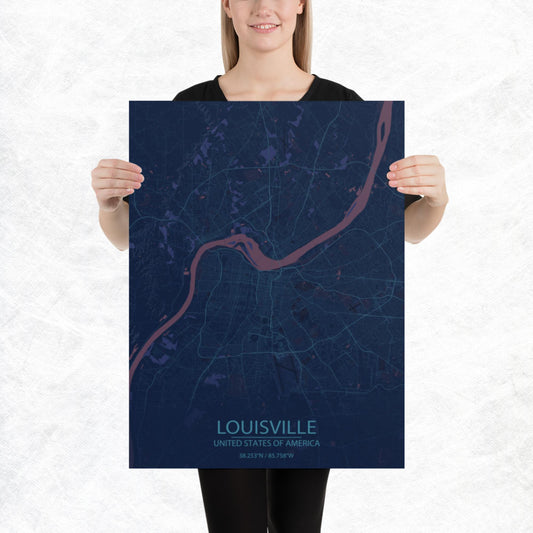 Louisville Blue and Purple Paper Map