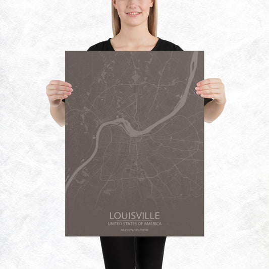 Louisville Brown and Grey Paper Map