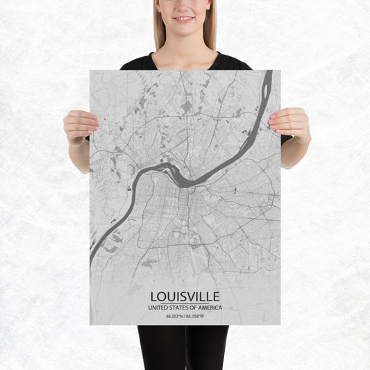 Louisville Light Grey Paper Map