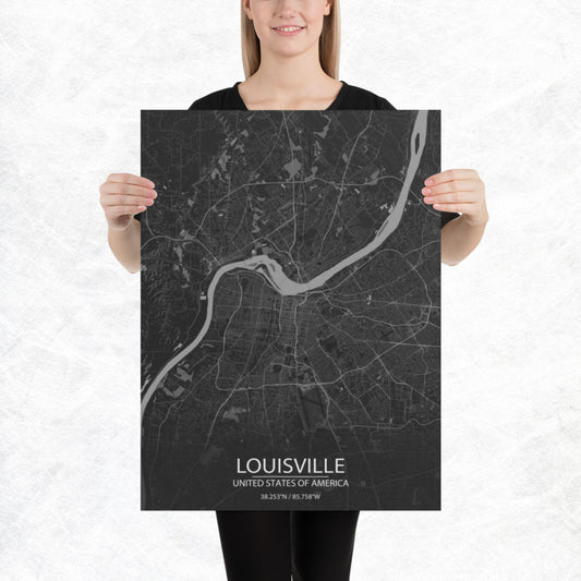 Louisville Dark Grey Paper Map