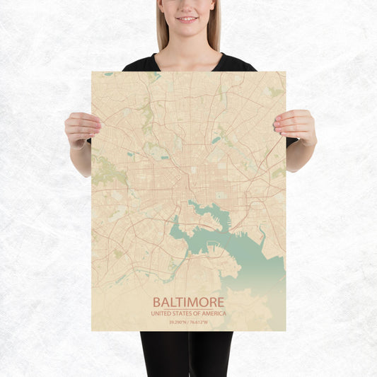 Baltimore Vintage Style Paper Map