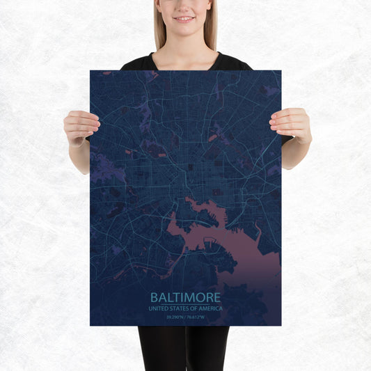 Baltimore Blue and Purple Paper Map