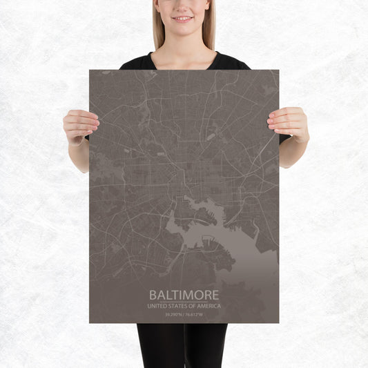 Baltimore Brown and Grey Paper Map