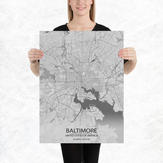 Baltimore Light Grey Paper Map