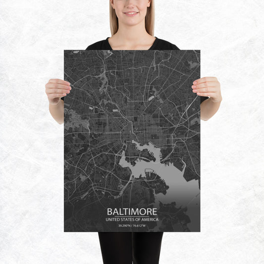 Baltimore Dark Grey Paper Map