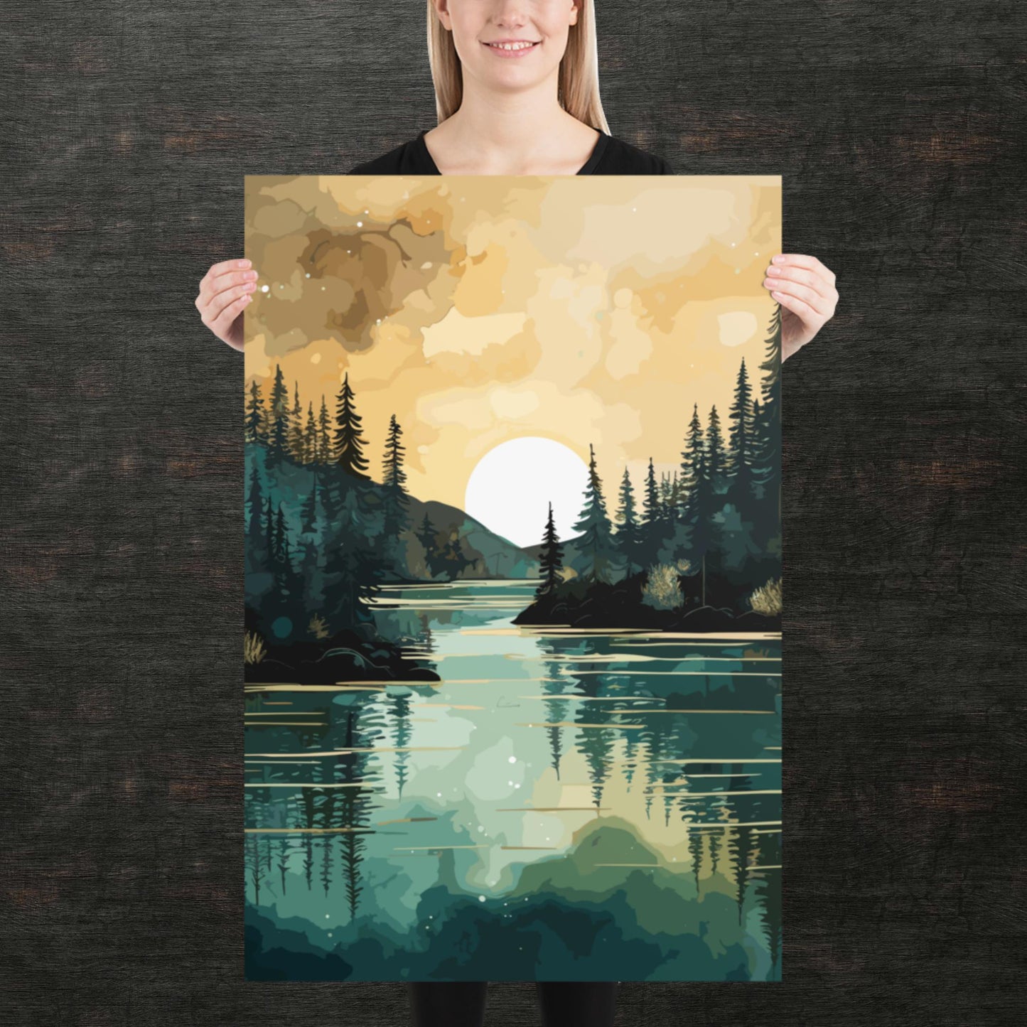 Forest Lake Sunset Paper Poster