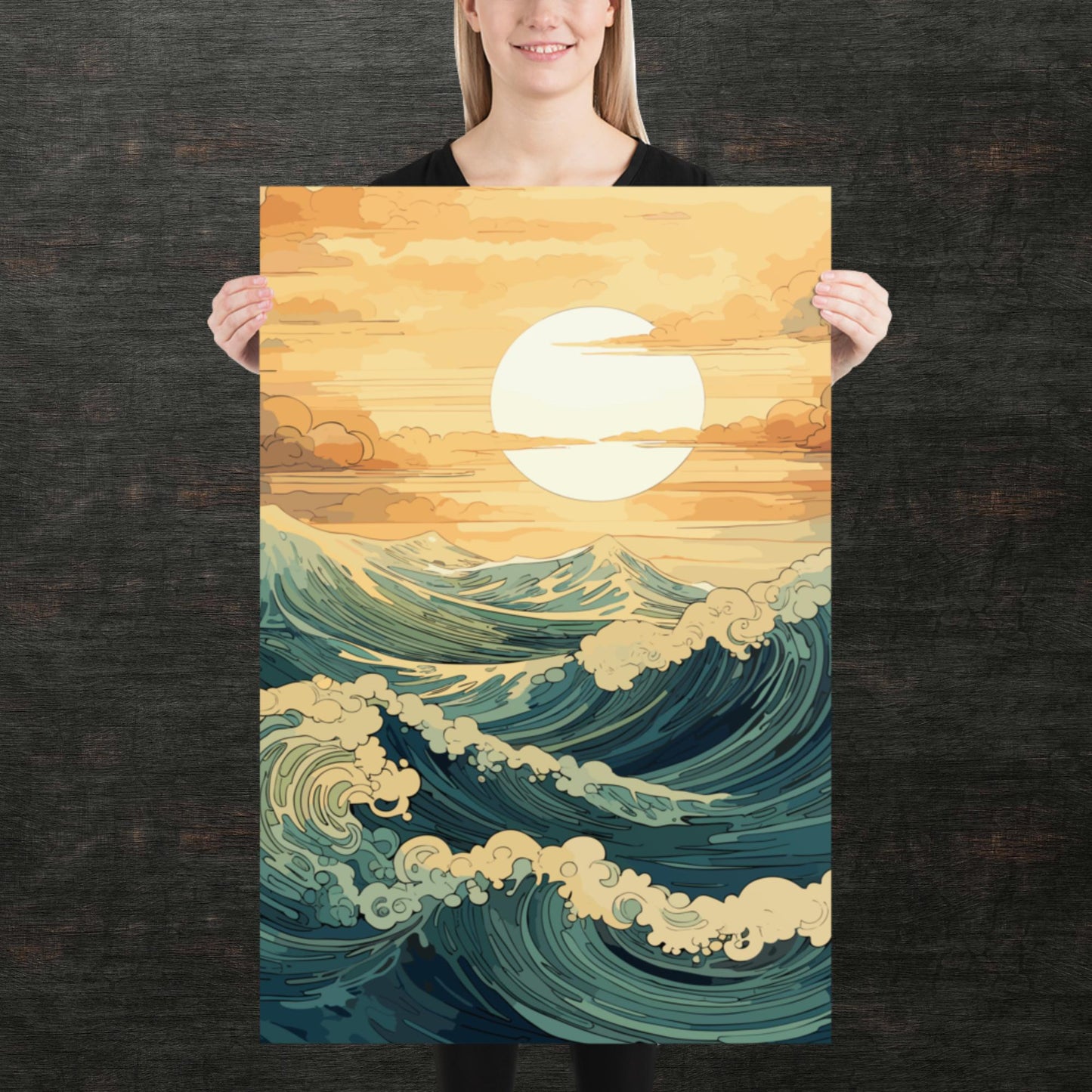 Wavy Sea Sunset Paper Poster