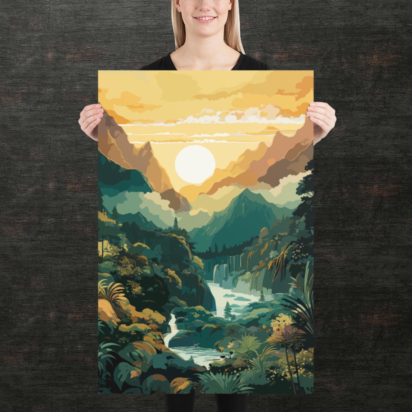 Mountainous Rainforest River Paper Poster