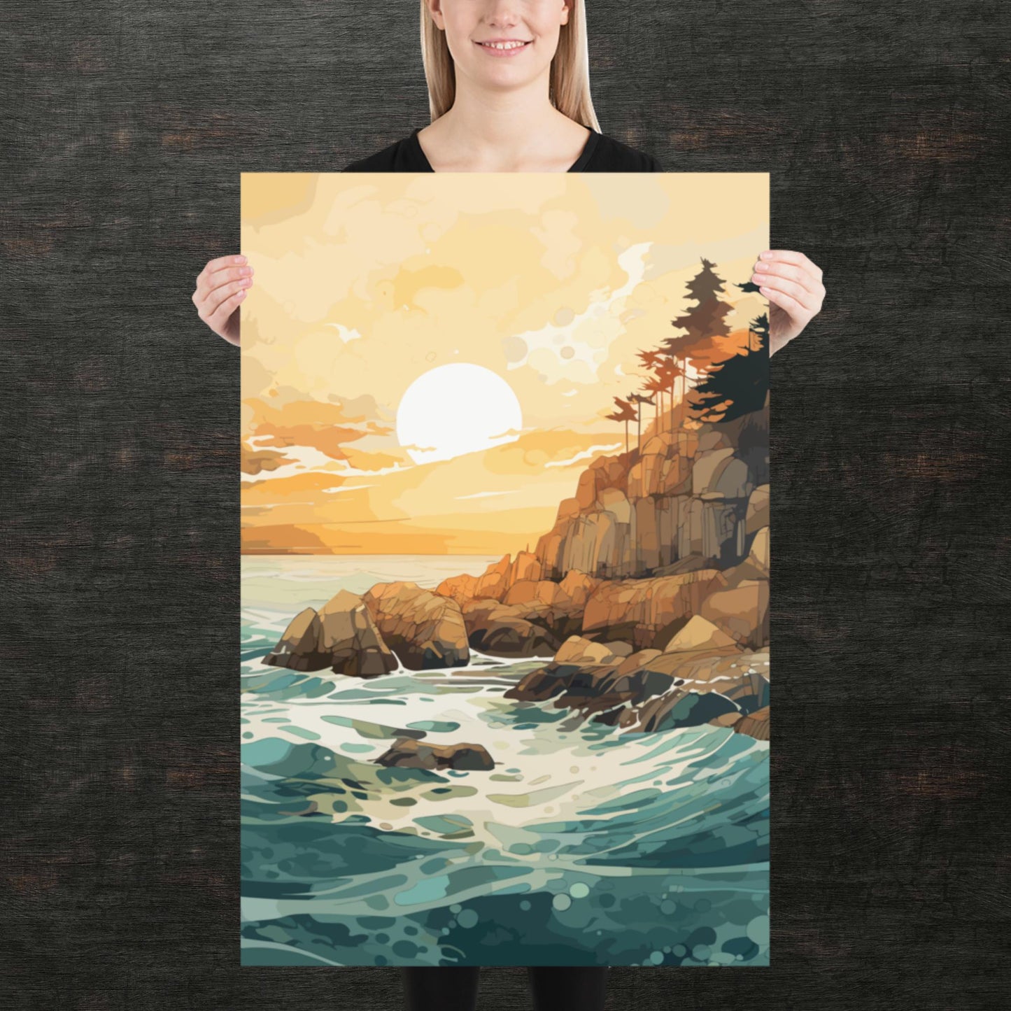 Ocean Rocks Sunset Paper Poster