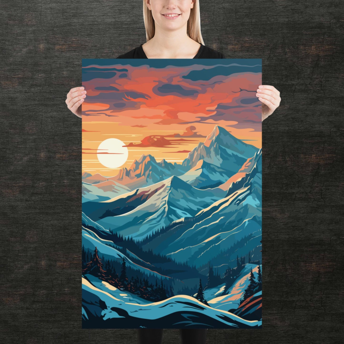 Snowy Mountain Sunset Paper Poster