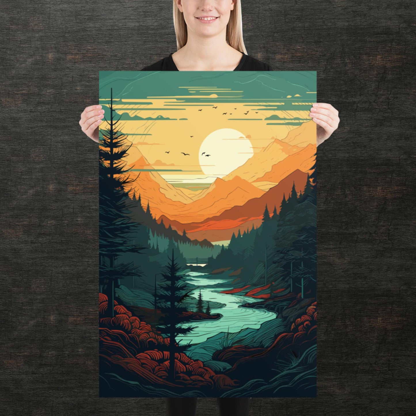 Forest River Sunset Paper Poster