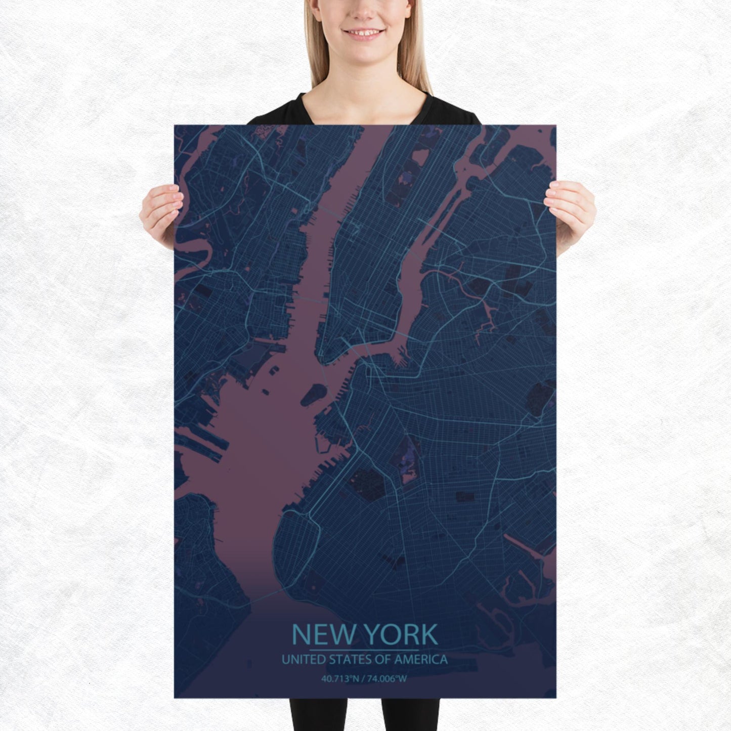 New York Blue and Purple Paper Map