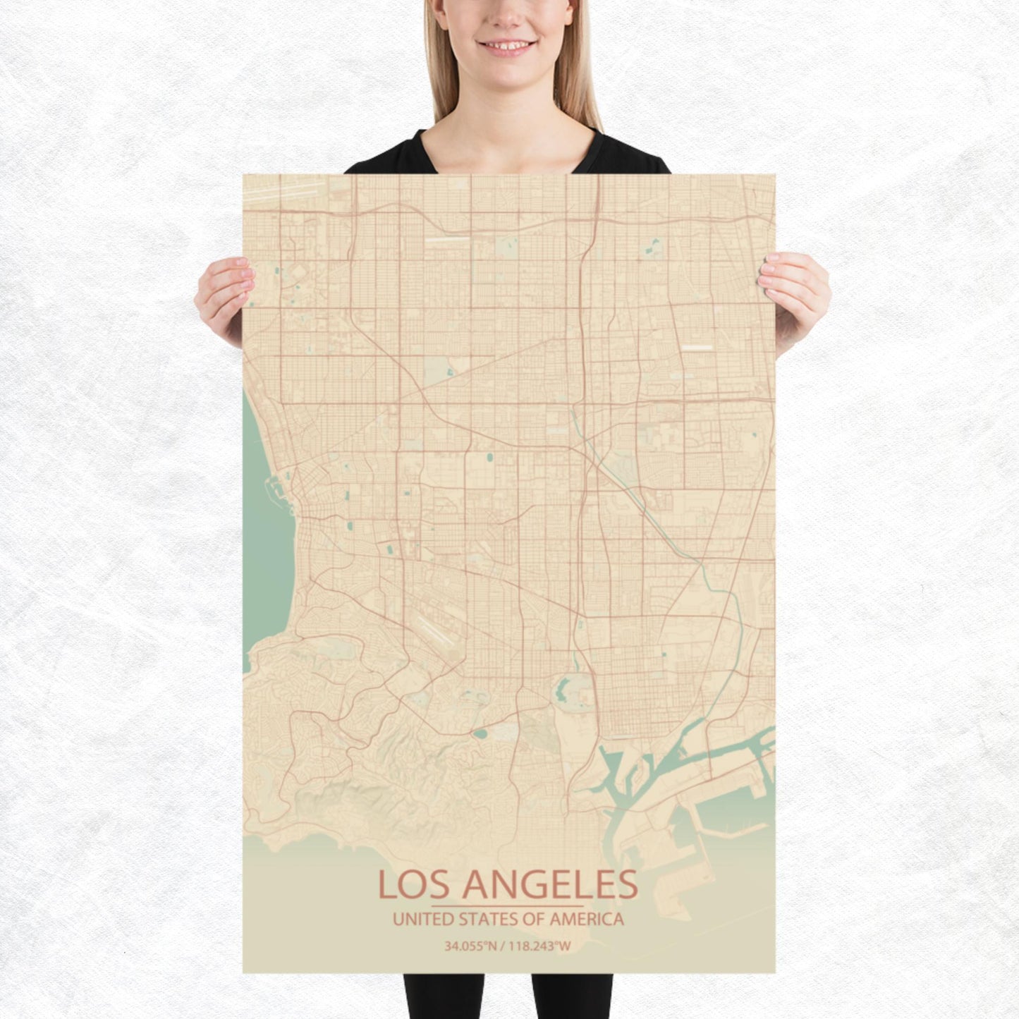 Los Angeles Vintage Style Paper Map